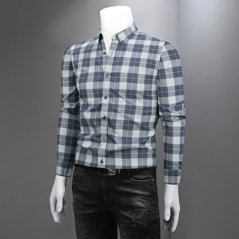 2026春季新款男士长袖衬衫高级感痞帅休闲格子衬衣男免烫潮流复古