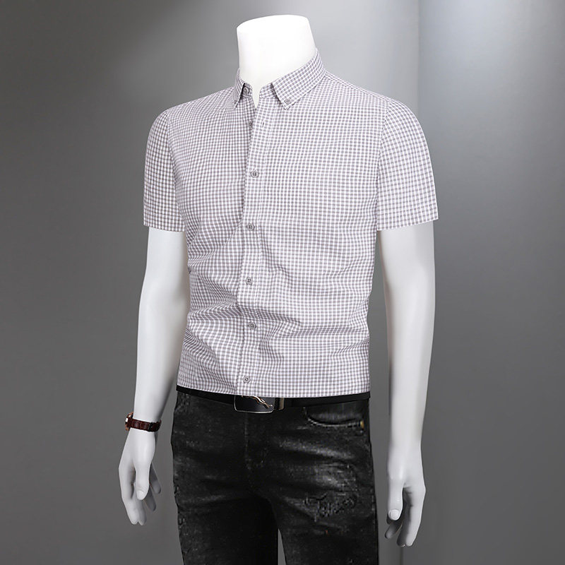 2026夏季新款格子衬衫男短袖纯棉高级感痞帅男士商务休闲半袖衬衣