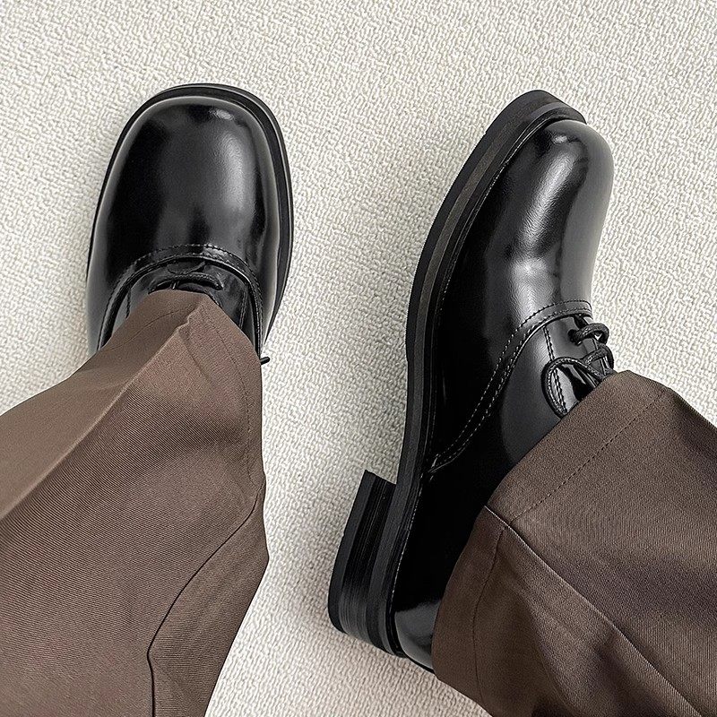 德比鞋高级感方头休闲皮鞋男款结婚通勤正装黑色厚底隐形增高鞋男