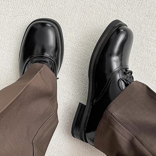 德比鞋高级感方头休闲皮鞋男款结婚通勤正装黑色厚底隐形增高鞋男