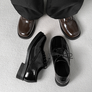 Cleanfit德比鞋男款厚底增高休闲方头皮鞋黑色英伦风商务正装鞋子