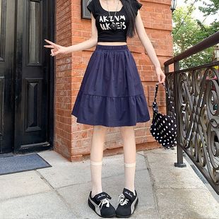 甜美清新简约百搭新款 夏季 学院风休闲设计百搭纯色半身裙