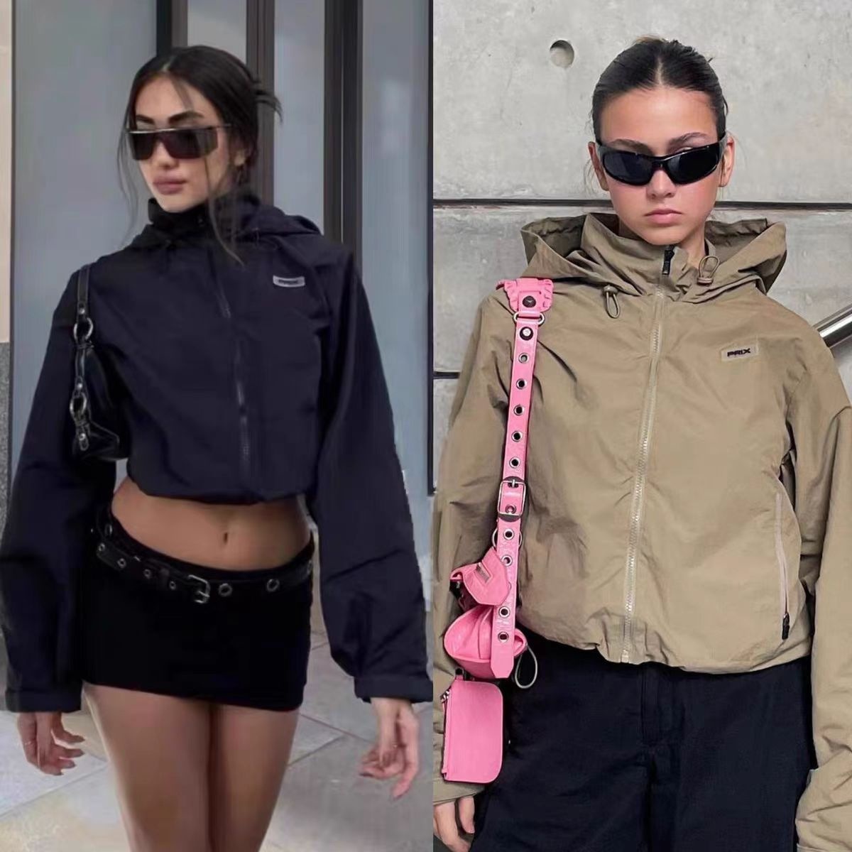 Prix 胶牌抽绳短款机能风登山冲锋衣连帽夹克外套