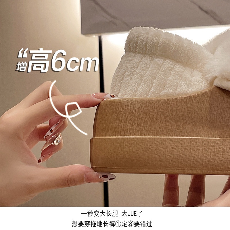 6CM厚底勃肯鞋女款防水可拆洗棉拖鞋冬天防滑外穿保暖居家面包月