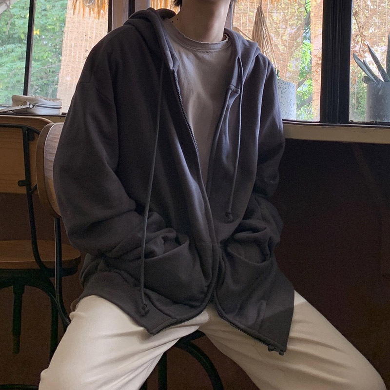 日系古着开衫卫衣男连帽港风宽松潮流百搭秋季ins潮牌外套ulzzang