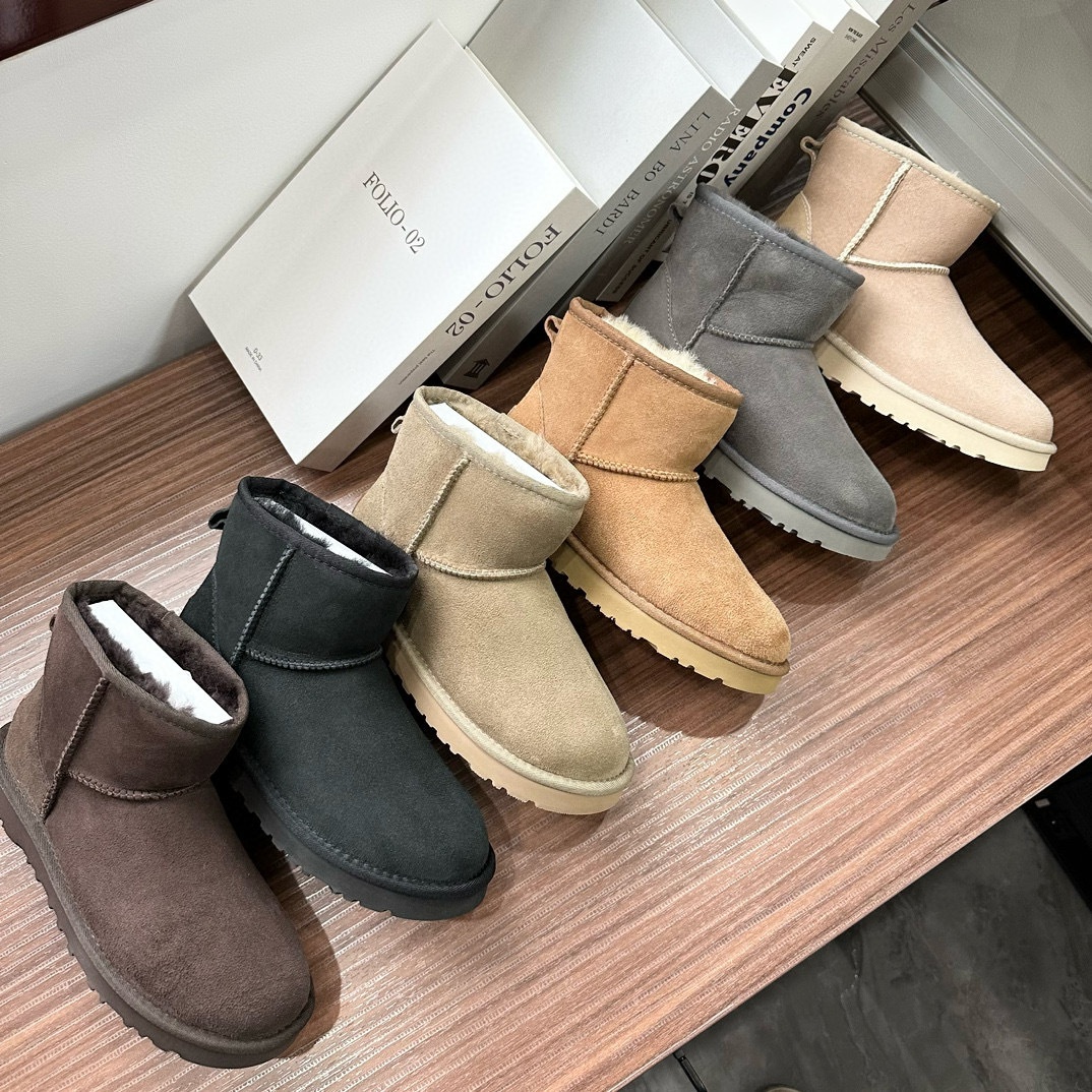 桑坡羊皮毛一体基本款低筒5854雪地靴经典款周冬雨一脚蹬平底靴