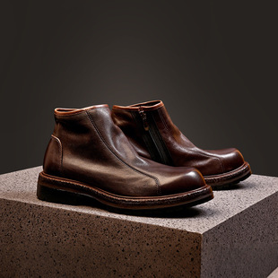 日本代购 短靴一脚蹬真皮潮流男靴 LP商务休闲切尔西靴百搭复古工装