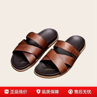 日本品牌LP男士拖鞋外穿潮流一字拖鞋时尚室外沙滩鞋真皮透气凉鞋