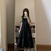 假两件背带连衣裙少女夏大码 2025新款 初中高中学生甜美日系长裙子