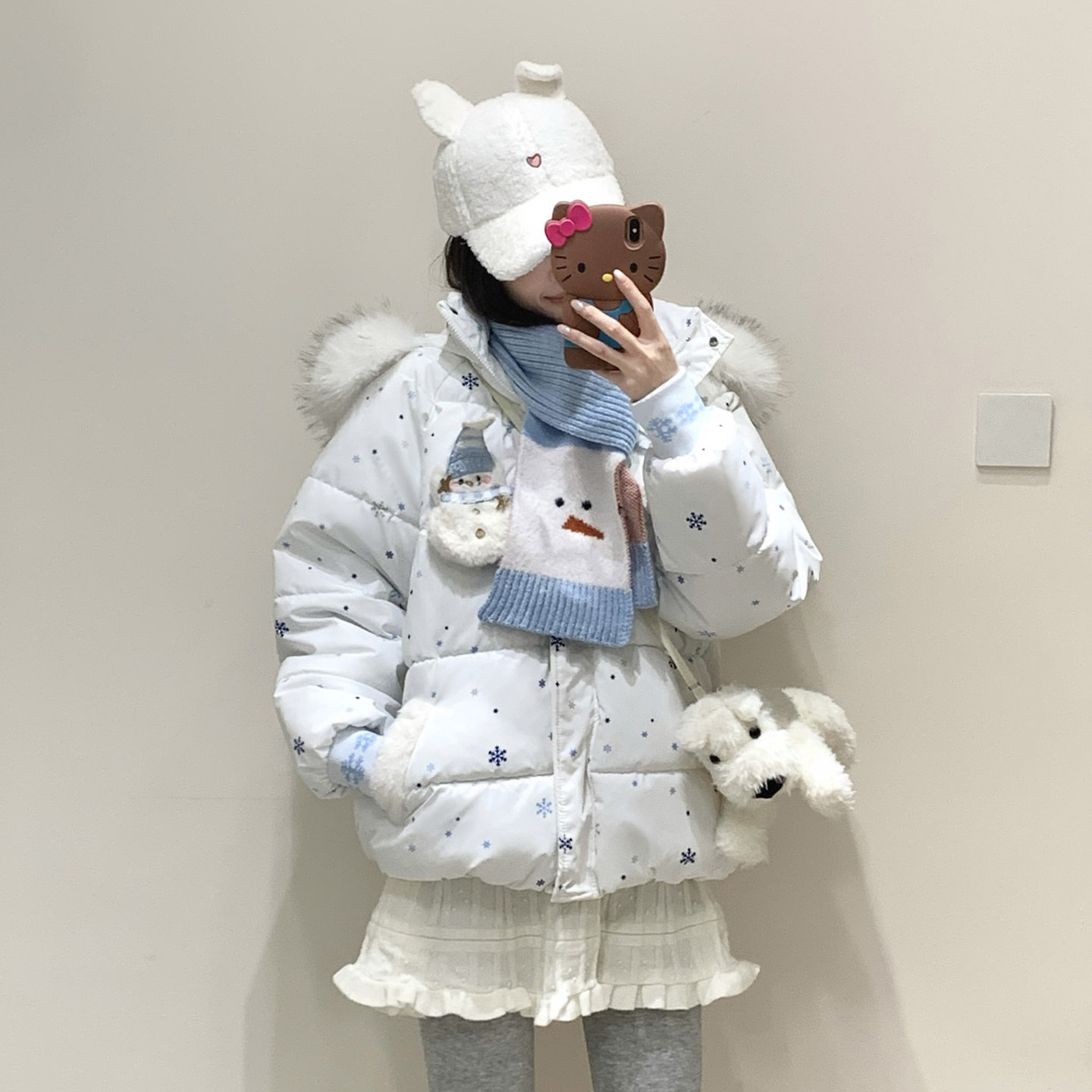 原创雪花可爱雪人魔术贴棉服女冬棉衣/棉服