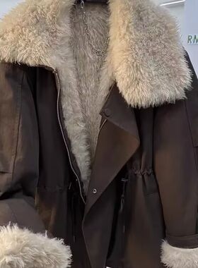 羊羔毛派克服巨好看工装羽绒棉服女2026冬新款棉衣咖色棉袄外套