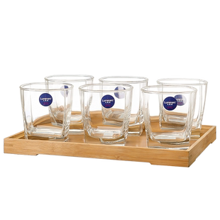 乐美雅家用透明玻璃杯水杯茶杯四方杯啤酒杯无盖喝水杯子6只套装