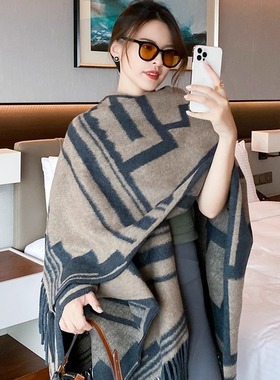 法国CINSKINS~鹿隐林间大披肩加厚斗篷保暖外搭中长款秋冬季围巾