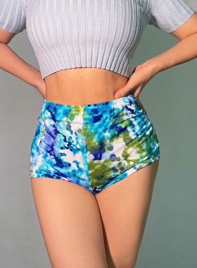 蓝色扎染电臀twerk短裤jazz瑜伽热辣蜜桃臀健身