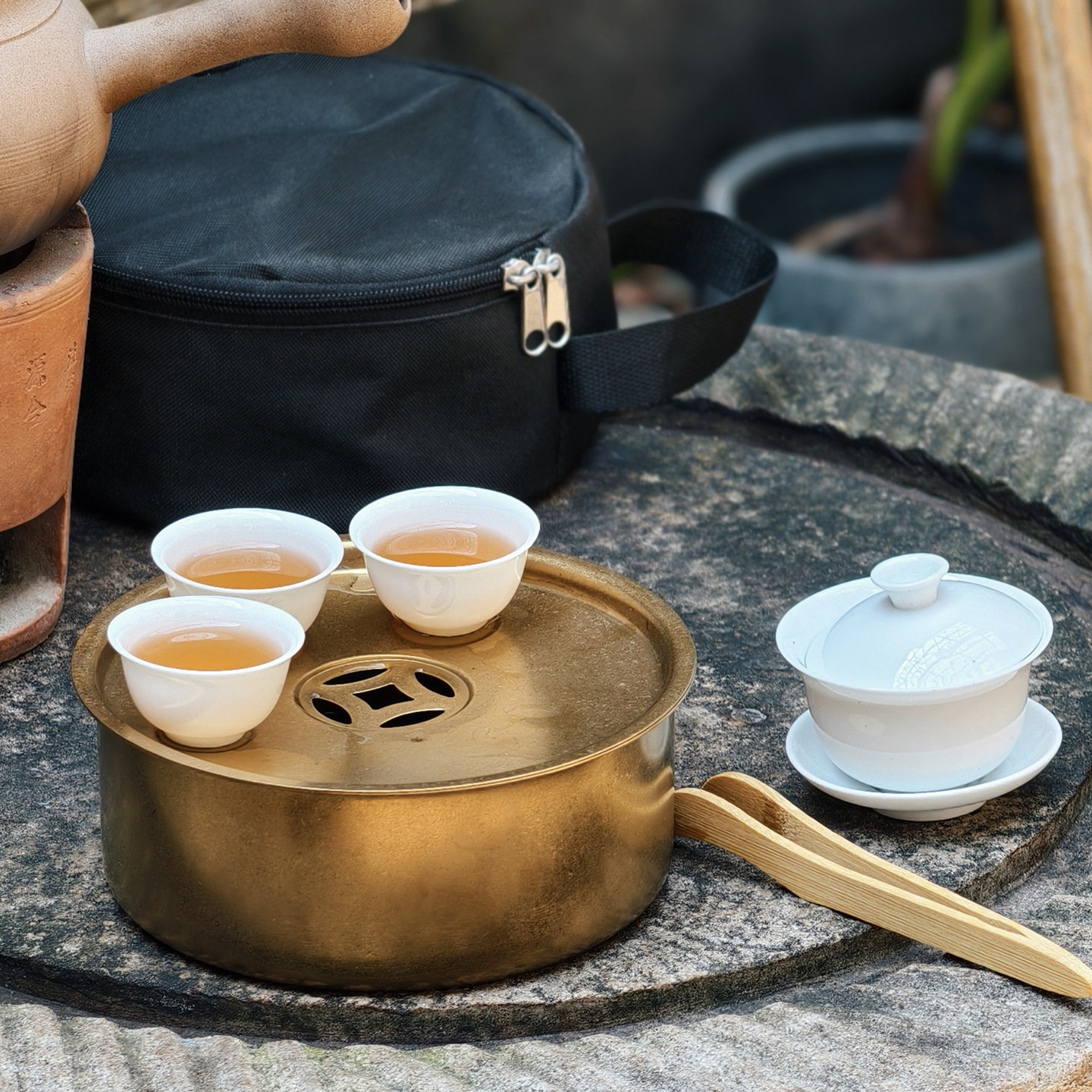 仿纯铜旅行便携茶盘304不锈钢