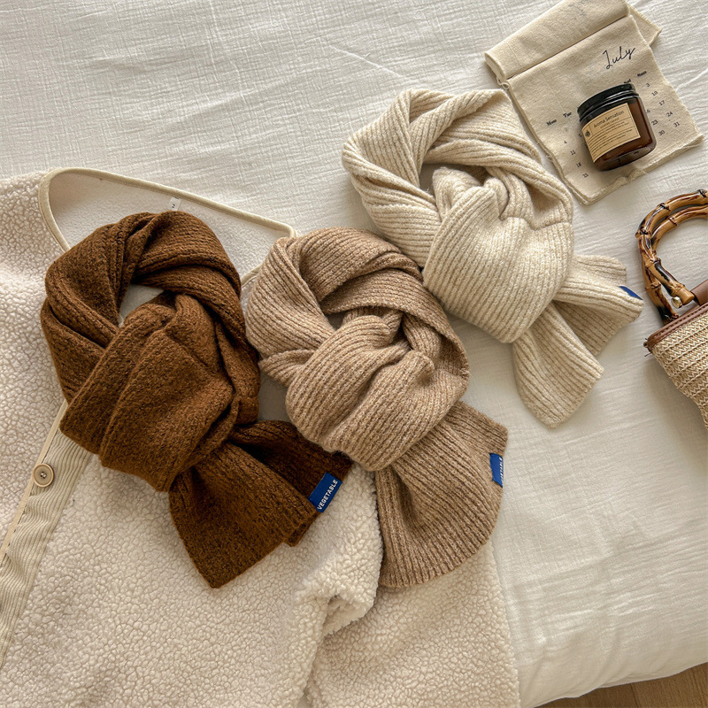 2024新款纯色保暖毛线针织围巾女冬季韩版时尚百搭学院风情侣围脖