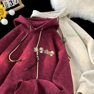 加绒加厚400G重磅砂洗刺绣卫衣男秋冬美式潮牌宽松连帽休闲上衣服