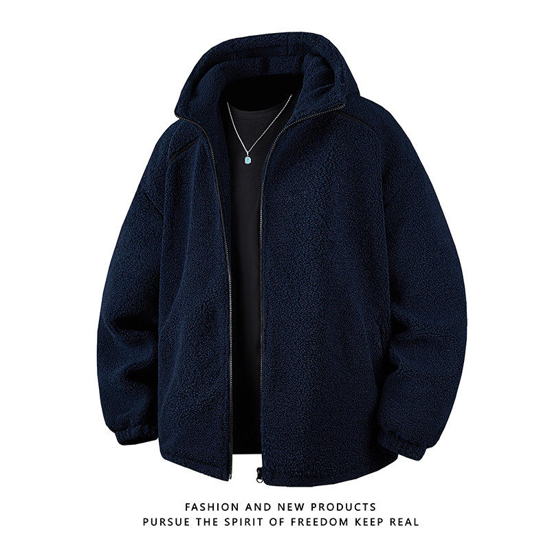 羊羔绒外套男款秋冬季加绒加厚夹克棉服男生连帽潮牌保暖防寒衣服