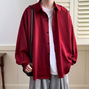 高级感冰丝衬衫男士春季韩版休闲慵懒风外套ins潮牌宽松百搭衬衣
