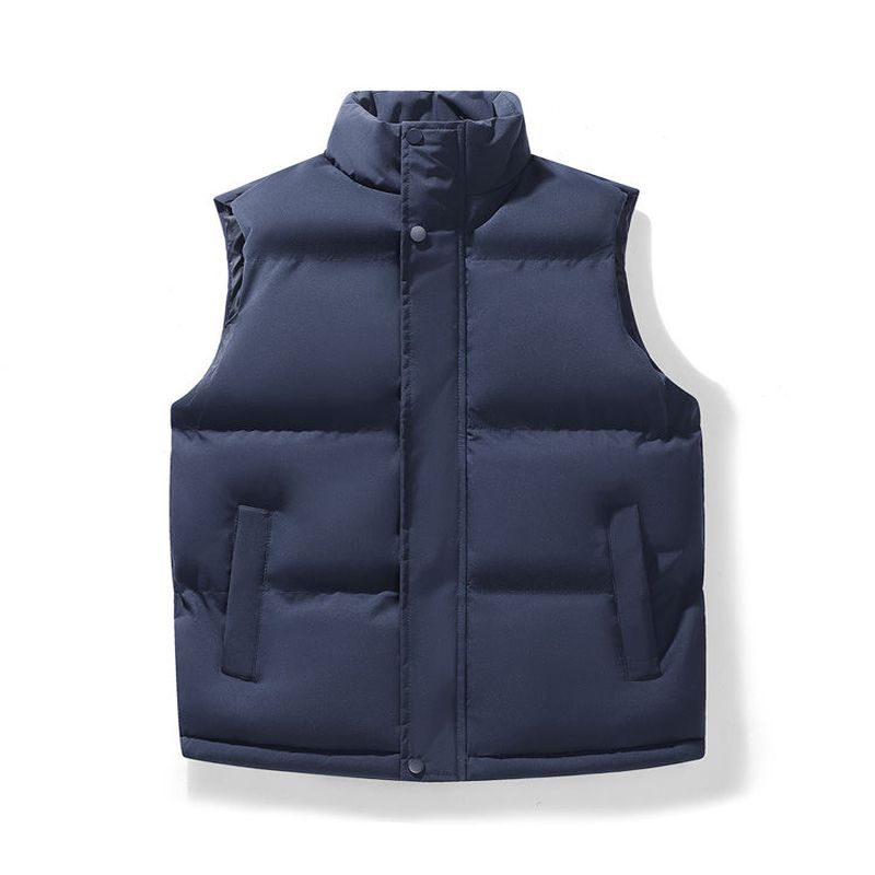 藏青色羽绒棉立领叠穿无袖马甲潮