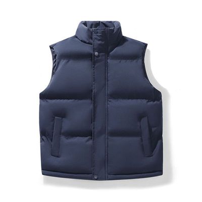 藏青色羽绒棉立领叠穿无袖马甲潮