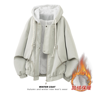 美式座山雕加绒连帽棉服外套男冬季新款潮牌情侣加厚保暖pu皮棉衣
