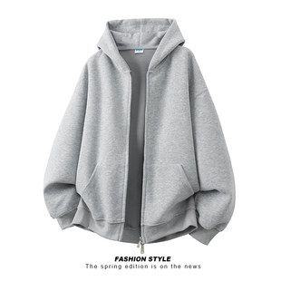 高街美式连帽卫衣潮流重磅宽松休闲大码男生入秋上衣开衫拉链外套