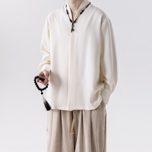新中式长袖衬衫男士中国风禅意汉服古风禅意外套宽松衬衣立领唐装