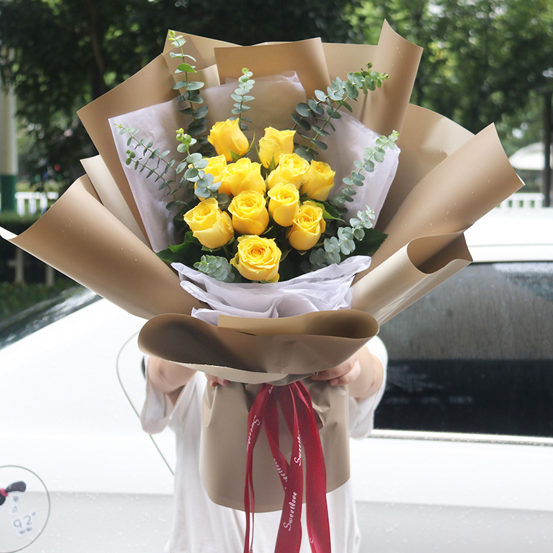 99黄玫瑰花束礼盒鲜花速递杭州同城上城西湖余杭江干拱墅生日送花