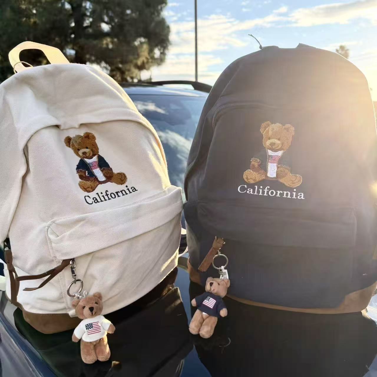 COCO美国代购 美國加州限定刺繡泰迪熊後背包 双肩