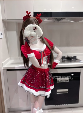 MIAO:甜美圣诞节女仆装纯欲可爱红色丝绒cosplay麋鹿圣诞连衣裙