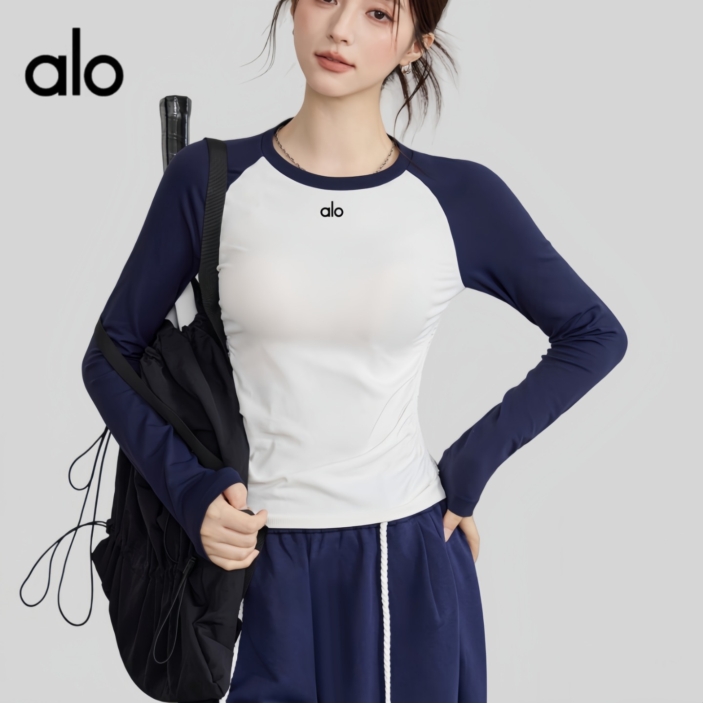 瑜伽服女拼色秋冬款显瘦长袖