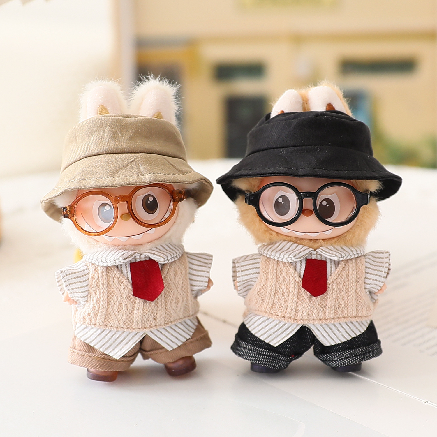 mini拉布布四代娃衣Labubu4.0心底密码衣服渔夫帽复古英伦套装鞋