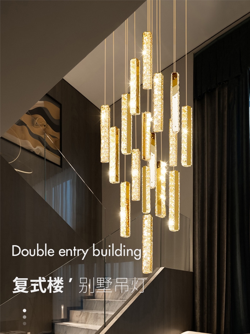 酒店大堂复式样板房别墅架空层跃层大厅水晶吊灯楼梯采光井艺术灯
