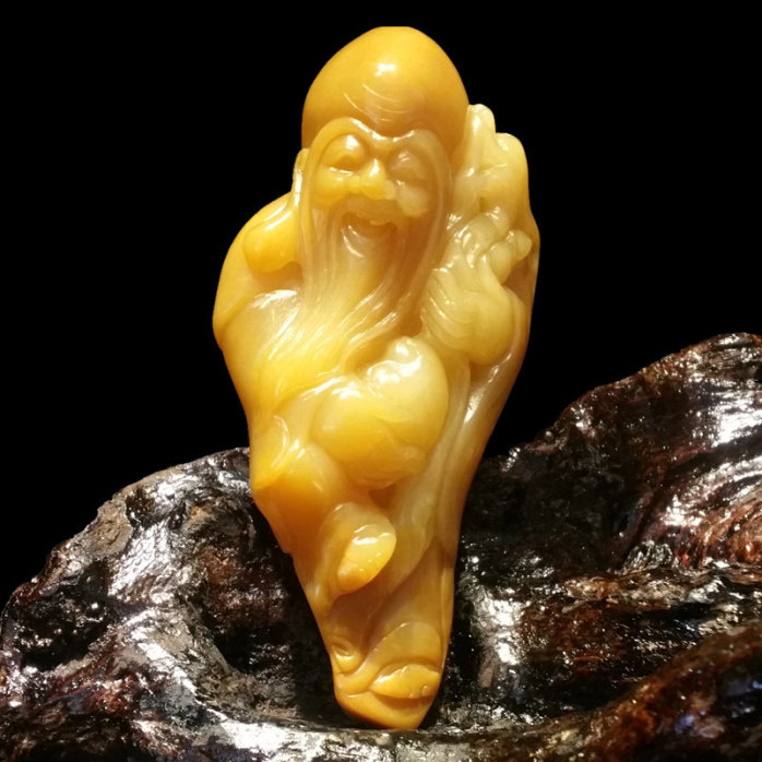 霍山玉黄龙玉黄蜡石大别山玉精品籽料寿星老福寿如意手玩件手把件