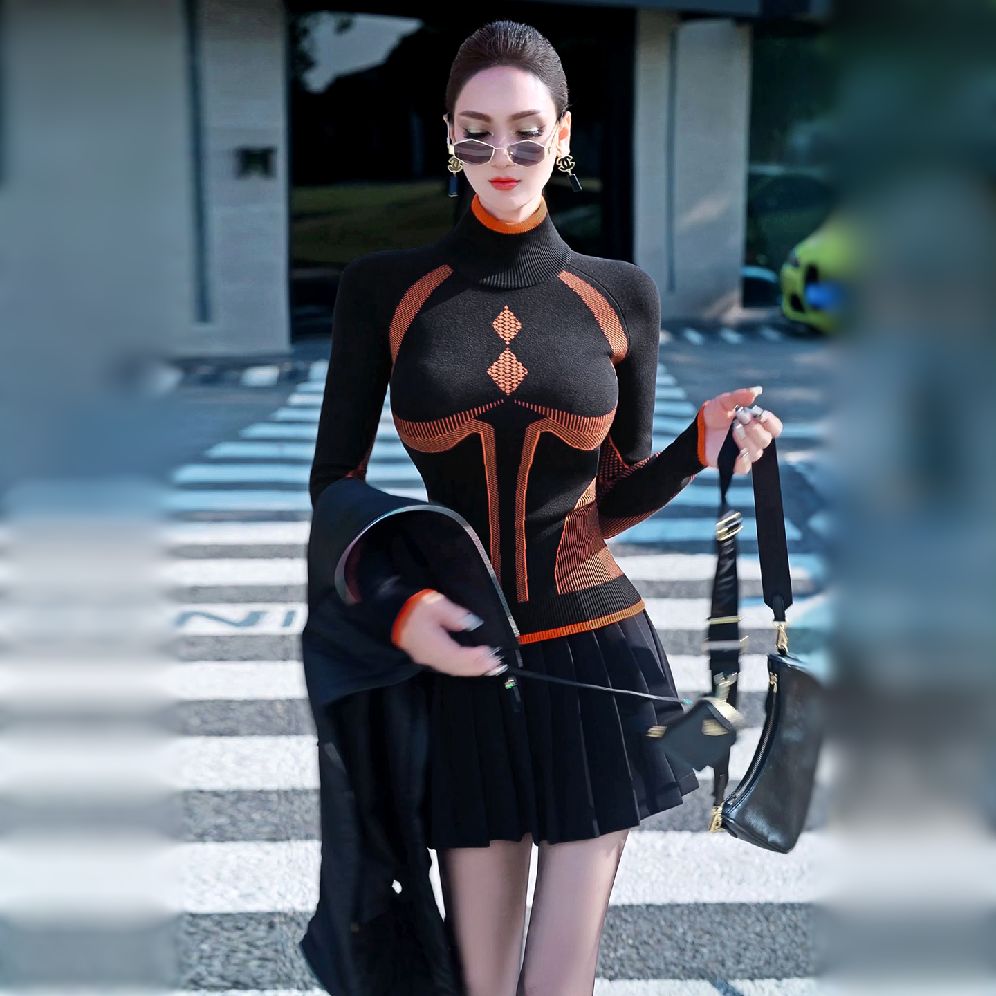 型色缤纷秋冬时尚撞色提花收腰高领毛衣2025新款气质内搭针织上衣