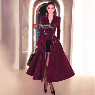 冬季假两件定制毛呢外套2025新款收腰厚实大摆过膝中长款大衣