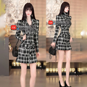 外套高腰百褶短裙裤 春季 裙2026新款 套装 两件套 帅气格纹职业修身