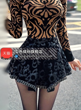 型色缤纷秋冬季定制丝绒提花立体剪裁裙裤2025新款洋气时尚短裤