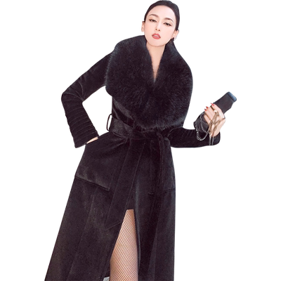 秋冬季大毛领黑色呢大衣女新款名媛气质暖色系中长款毛呢外套