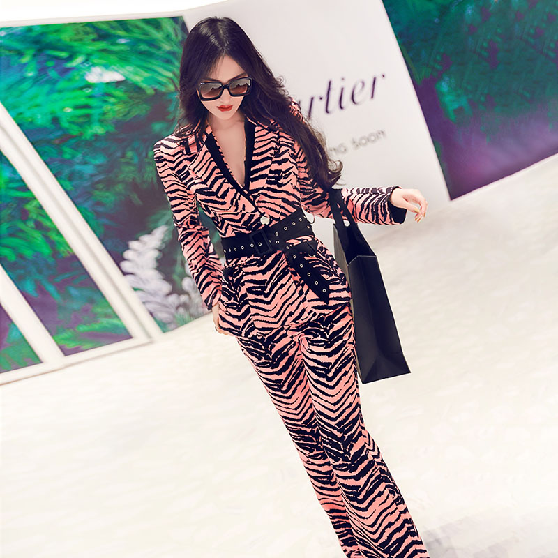 轻熟风小众设计感翻领西装微阔腿西裤早春复古印花西装套装女