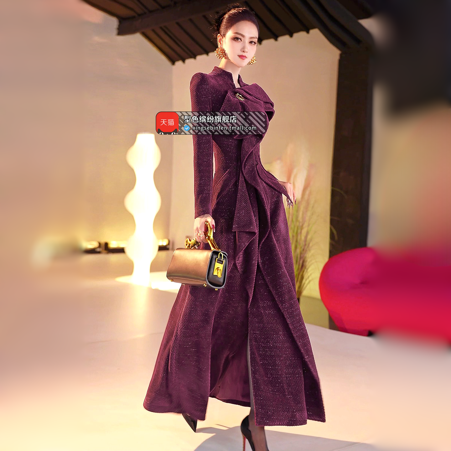 秋冬女装荷叶边加厚中长款大衣2025新款时尚女神范大摆收腰外套