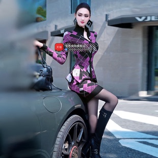 高腰包臀短裙两件套 气质针织衫 秋冬几何图案毛衣套装 裙2025新款