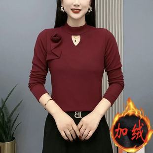 半高领加绒纯色长袖 气质打底衫 小衫 修身 女显瘦百搭妈妈装 秋冬新款
