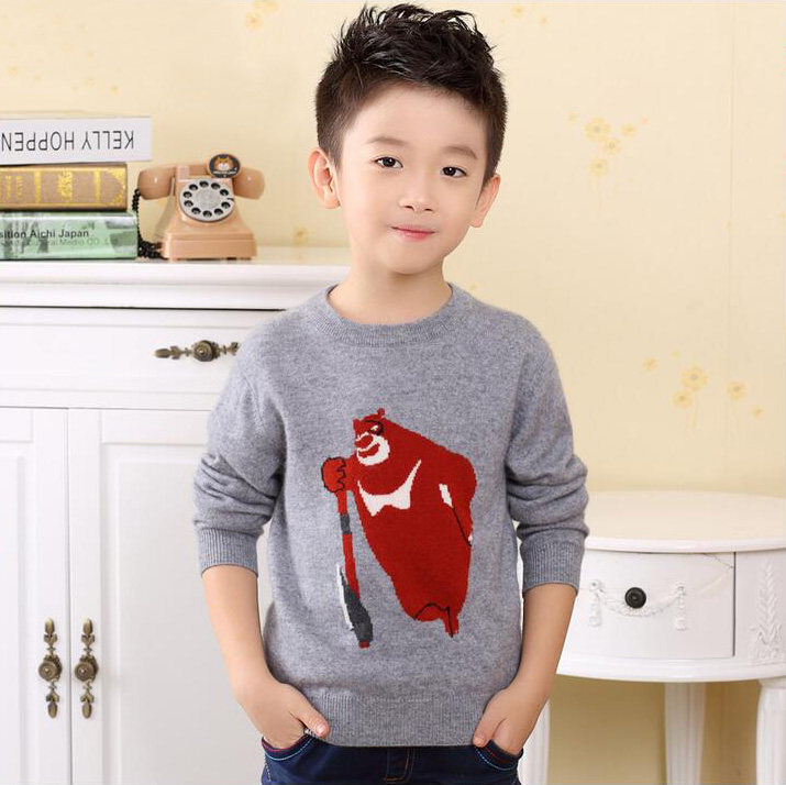 儿童100%纯羊绒衫男童卡通圆领打底毛衣中大童羊毛衫鄂尔多斯市产