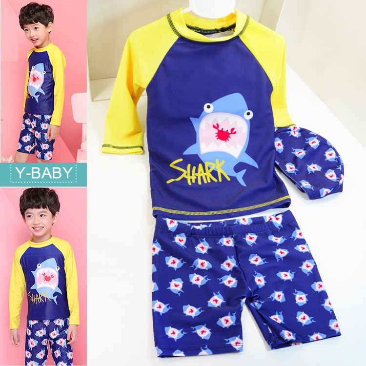 带泳帽冲浪服鲨鱼游泳衣儿童