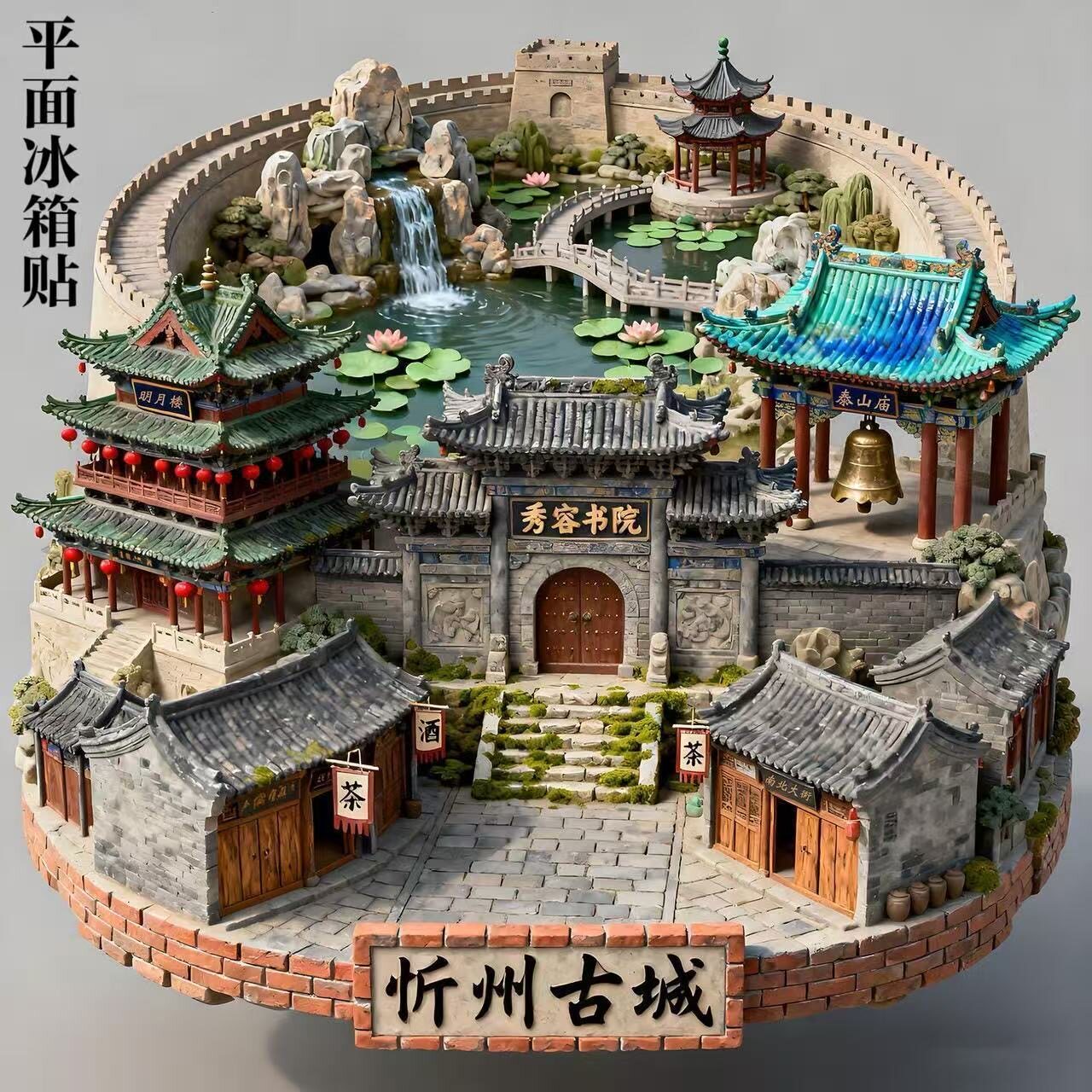 忻州古城亚克力平面冰箱贴山西旅游景点纪念品秀容书院伴手礼物