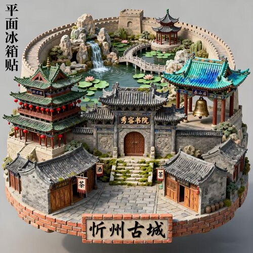 忻州古城亚克力平面冰箱贴山西旅游景点纪念品秀容书院伴手礼物