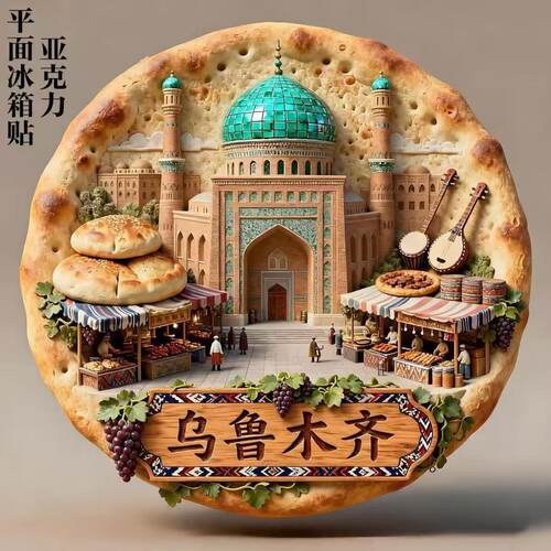 新疆乌鲁木齐文创特色美食亚克力平面冰箱贴磁贴旅游纪念品伴手礼