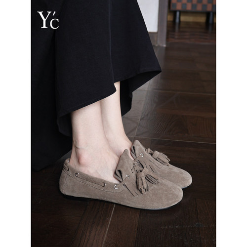 YC复古流苏平底一脚蹬乐福女鞋